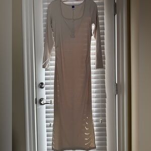 Old Navy Maternity Long Sleeve Beige Maxi Dress